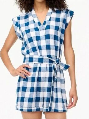 J. Crew Blue and White Gingham Romper